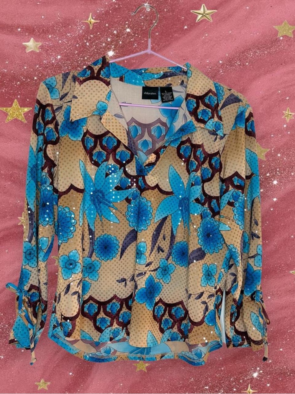 Xhilaration Blue Floral Button-Front Women's Blouse